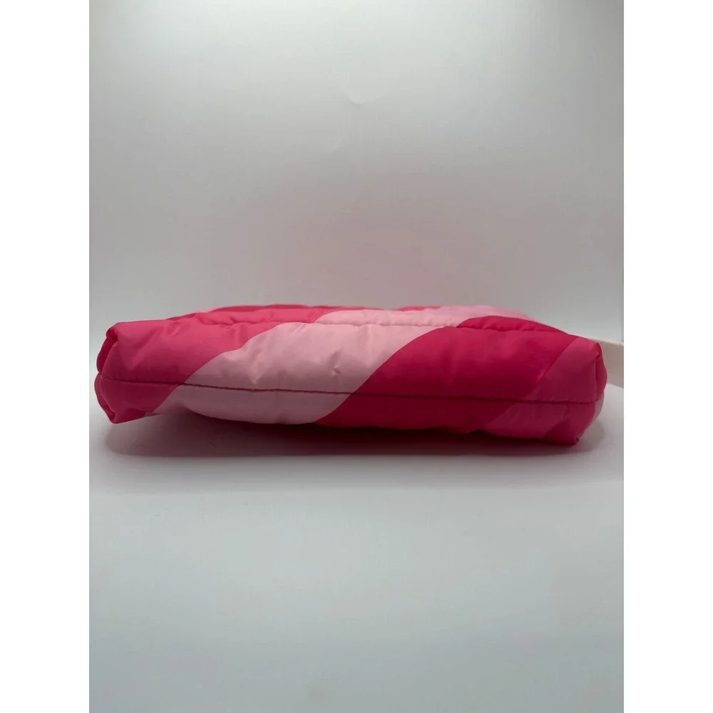 Estee Lauder Pink‎ Puffer Makeup Bag Quilted Striped Recycled Wristlet Pouch
